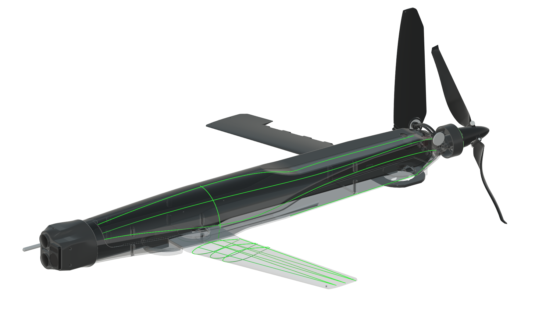 Optimised drone fuselage with nonplanar fiber layout